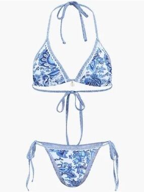 Commense Blue Floral Tie Bikini